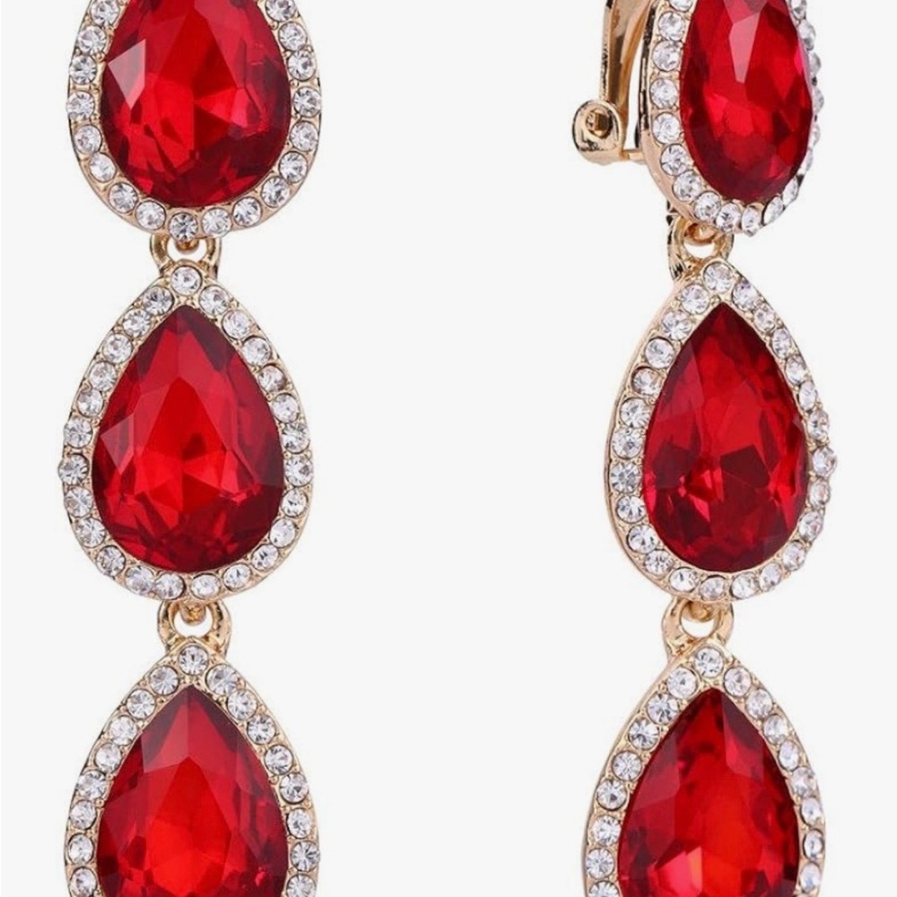 #336 Luxurious Red and Gold Bracelet and Earrings. CZ and Gold Plated. - Picture 2 of 8